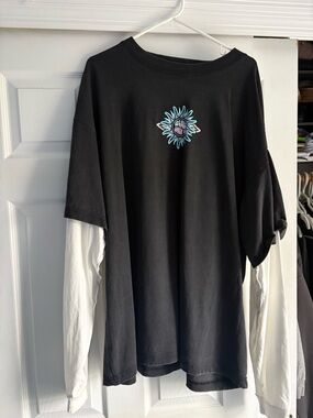 Men's Black Long Sleeve Layered Tee with Sun Graphic